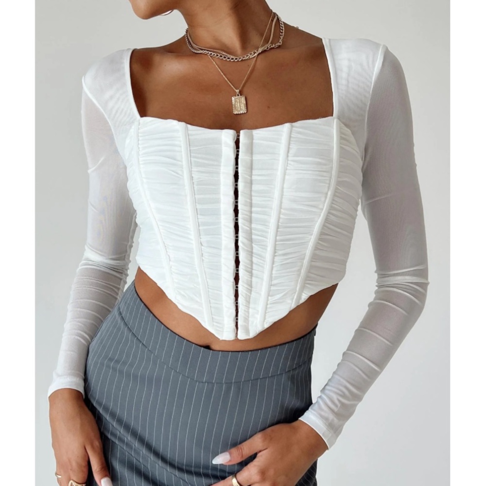 Princess Polly - White Long Sleeve Corset Top - 6